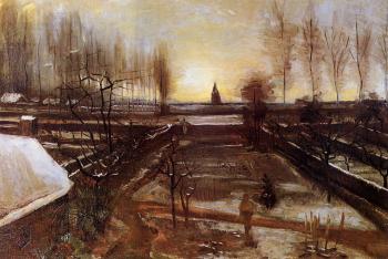 Vincent Van Gogh : The Parsonage Garden at Nuenen in the Snow